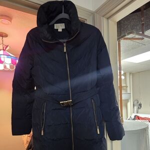 Michael Kors Navy Quilted Belted Puffer Coat
